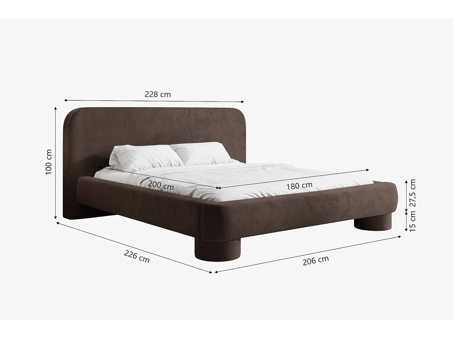 Lit capitonné MNUUO COLEA avec coffre de rangement, marron foncé, 180 x 200 cm, sommier à lattes en bois relevable