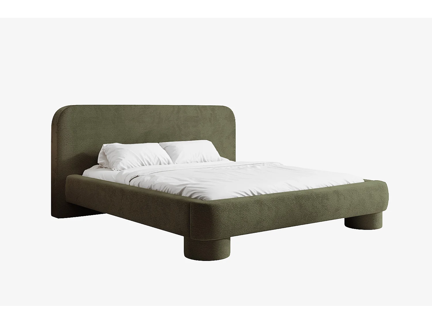 Lit capitonné MNUUO COLEA avec coffre de rangement Olive 140 x 200 cm, sommier à lattes en bois relevable