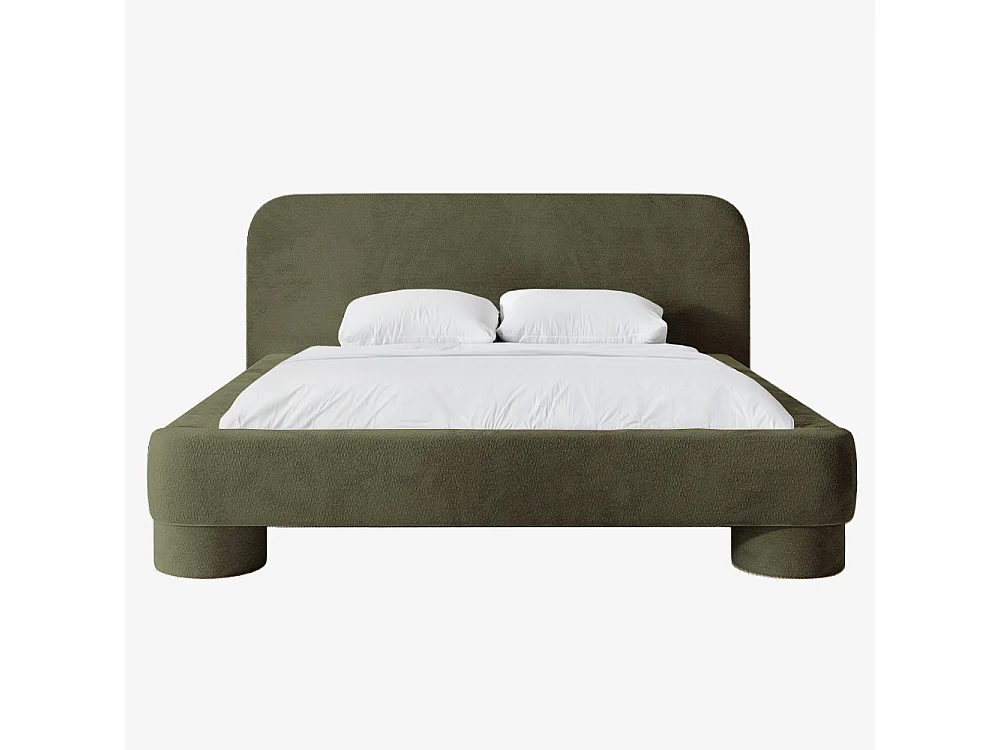 Lit capitonné MNUUO COLEA avec coffre de rangement Olive 140 x 200 cm, sommier à lattes en bois relevable