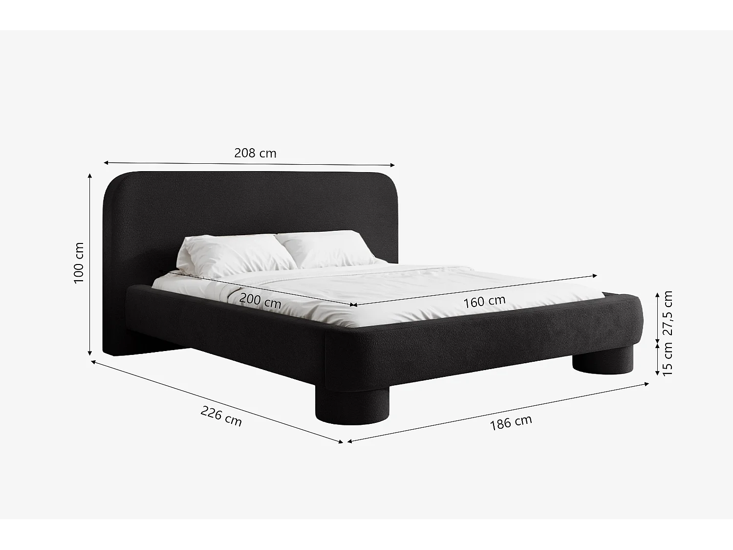 Lit capitonné MNUUO COLEA avec coffre de rangement, gris foncé, 160 x 200 cm, sommier à lattes en bois relevable