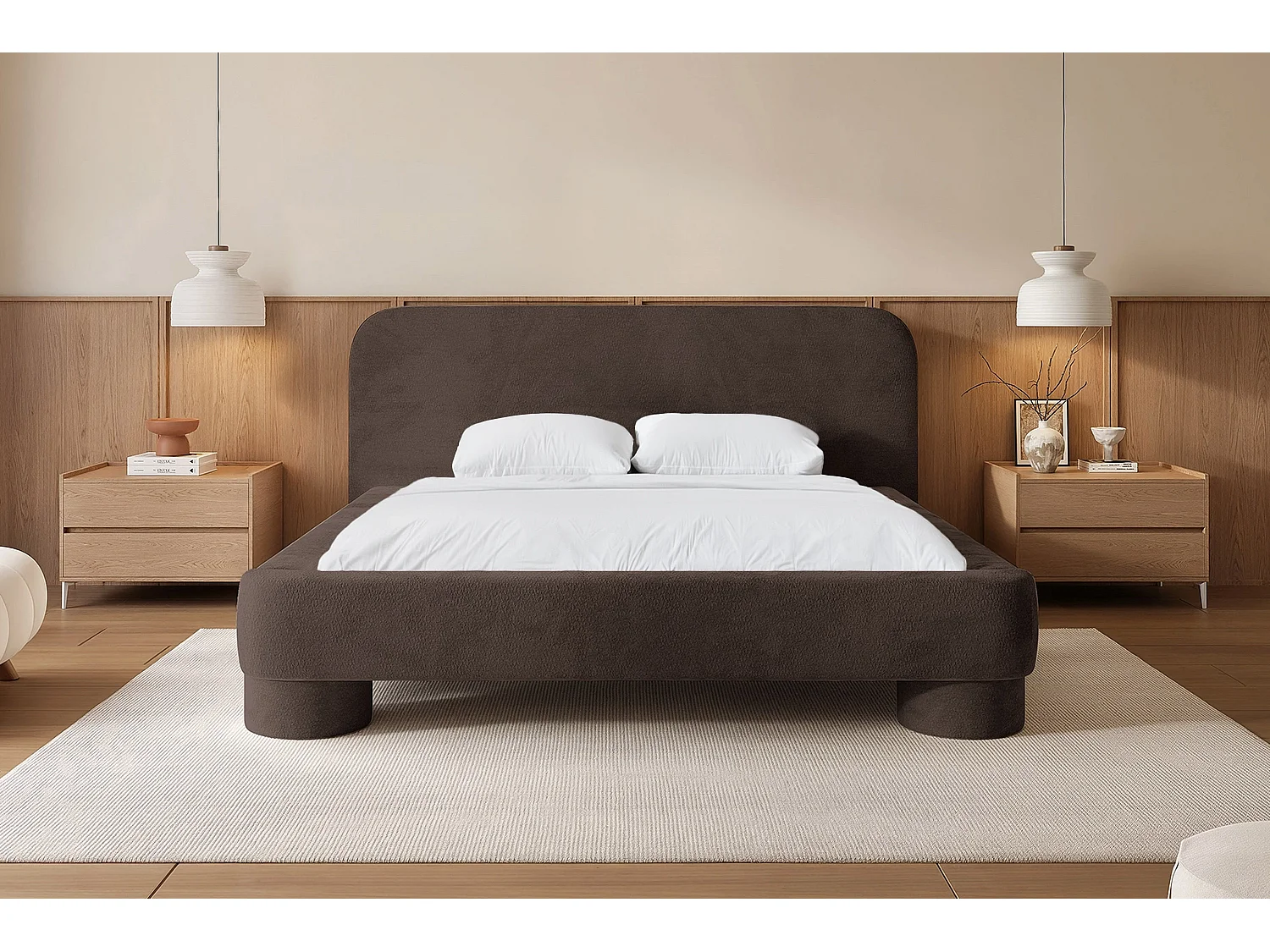 Lit capitonné MNUUO COLEA avec coffre de rangement, marron foncé, 160 x 200 cm, sommier à lattes en bois relevable