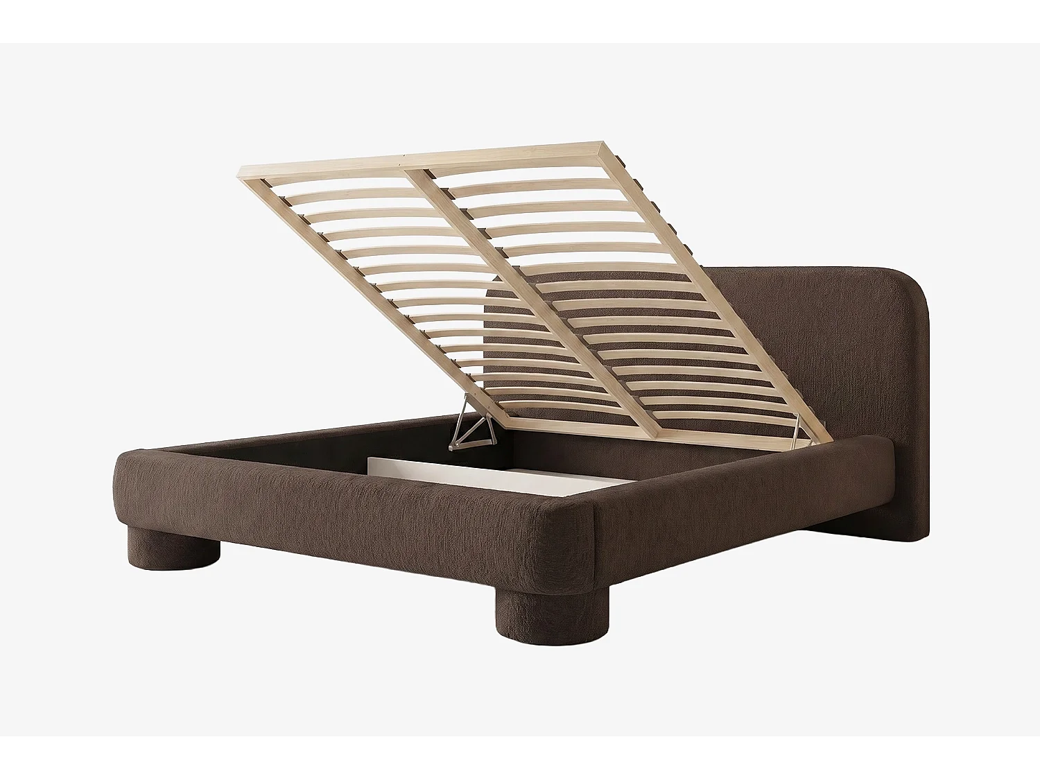 Lit capitonné MNUUO COLEA avec coffre de rangement, marron foncé, 160 x 200 cm, sommier à lattes en bois relevable