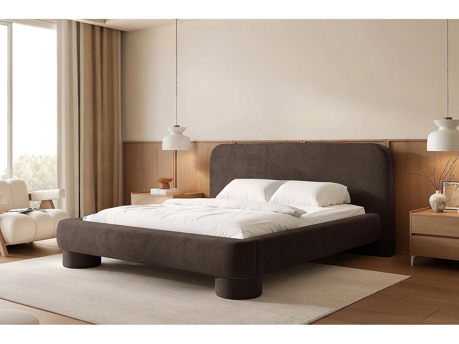 Lit capitonné MNUUO COLEA avec coffre de rangement, marron foncé, 160 x 200 cm, sommier à lattes en bois relevable