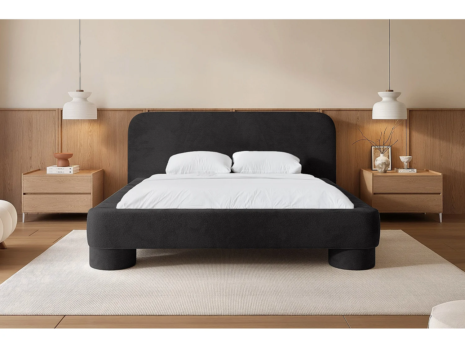 Lit capitonné MNUUO COLEA avec coffre de rangement, gris foncé, 180 x 200 cm, sommier à lattes en bois relevable