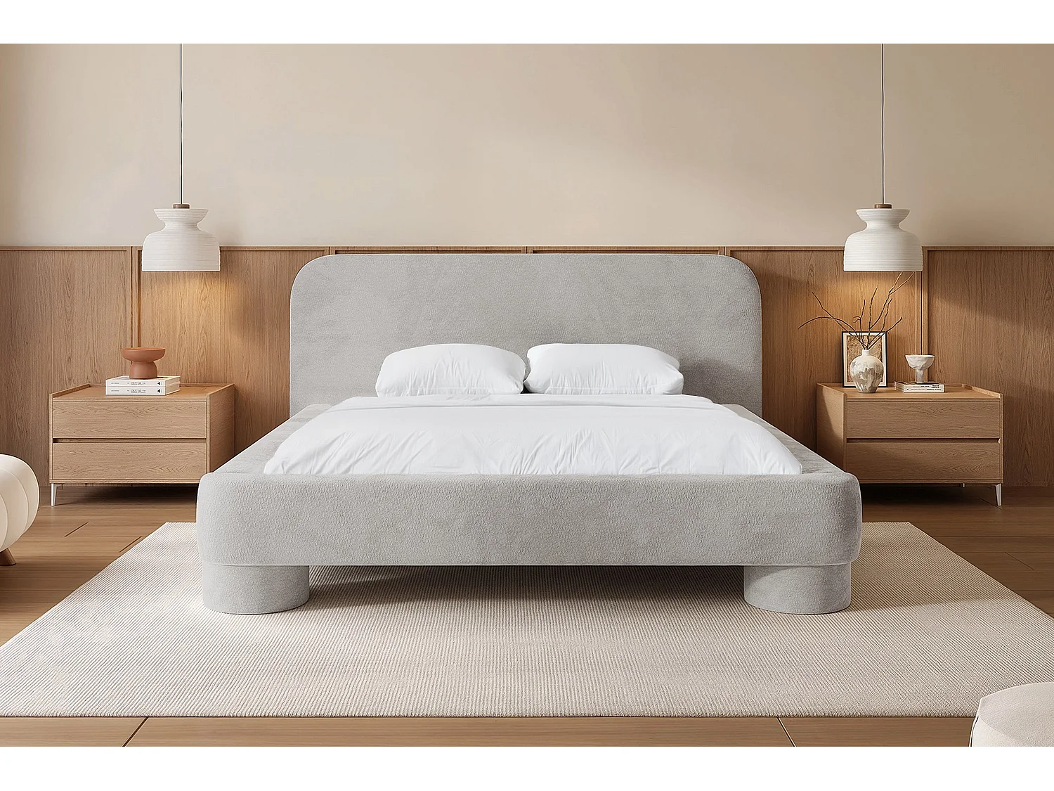 Lit capitonné MNUUO COLEA avec coffre de rangement, gris, 160 x 200 cm, sommier à lattes en bois relevable.