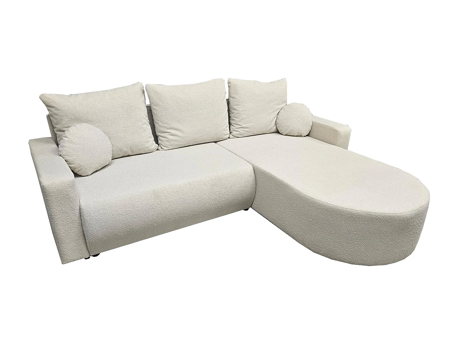 Ecksofa Toronto L-Form mit Schlaffunktion und Bettkasten, Bouclé-Stoff Quelle 01 Creme