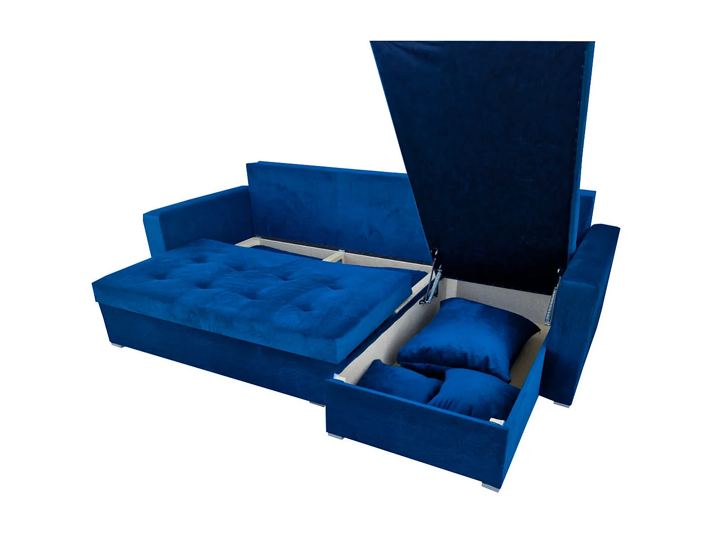 Ecksofa Gustaw mit Schlaffunktion und Kissen, 2 Bettkästen, Kronos 09 Dunkelblau