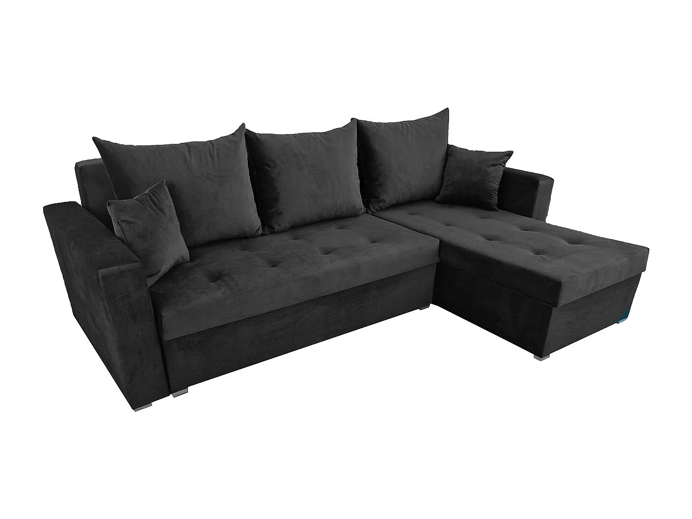 Ecksofa Gustaw mit Schlaffunktion und Kissen, 2 Bettkästen, Kronos 07 Schwarz