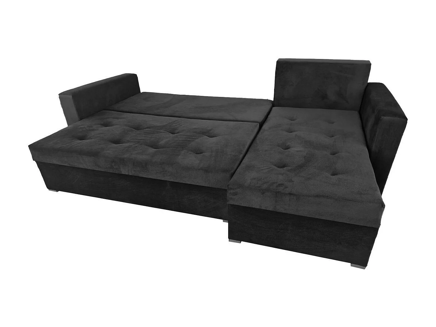 Ecksofa Gustaw mit Schlaffunktion und Kissen, 2 Bettkästen, Kronos 07 Schwarz