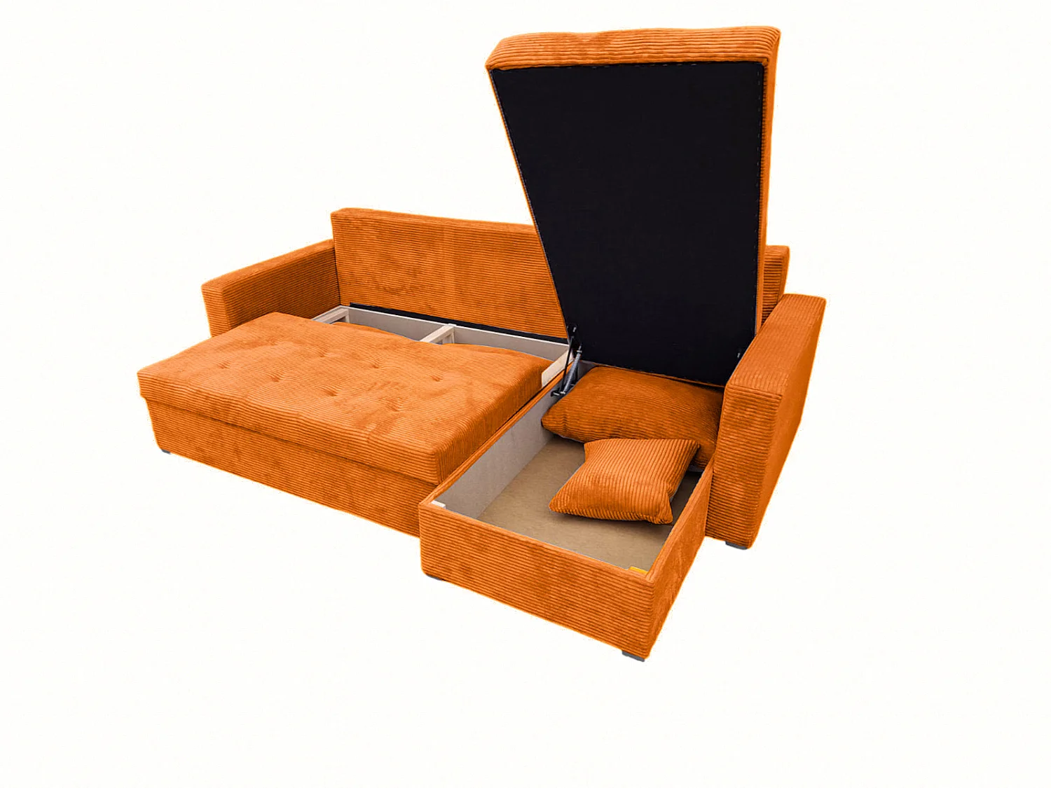 Ecksofa Gustaw mit Schlaffunktion, Bettkasten und Kissen, Cordstoff Zoom 8 Terra