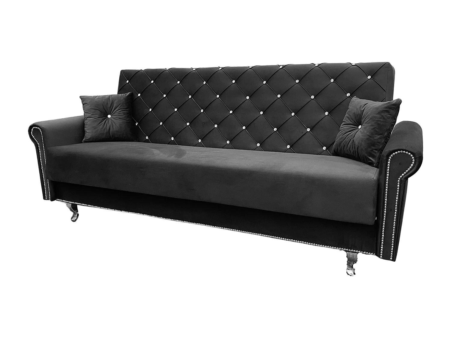Schlafsofa Glamour MAGDA mit Bettkasten und Karo-Steppung, Schwarz