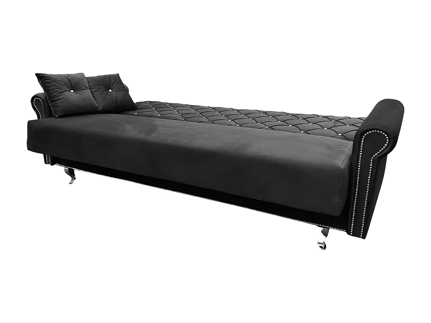 Schlafsofa Glamour MAGDA mit Bettkasten und Karo-Steppung, Schwarz