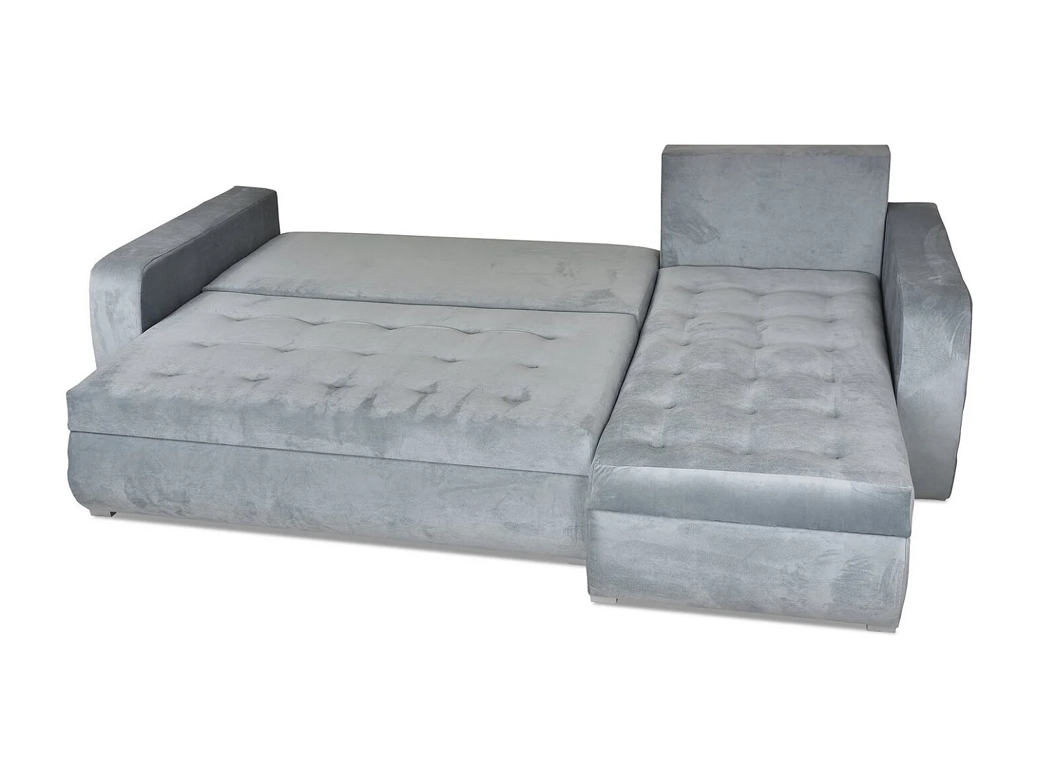 Trinity-Ecksofa mit Schlaffunktion und Bettkasten in grau-rosa Farbe.