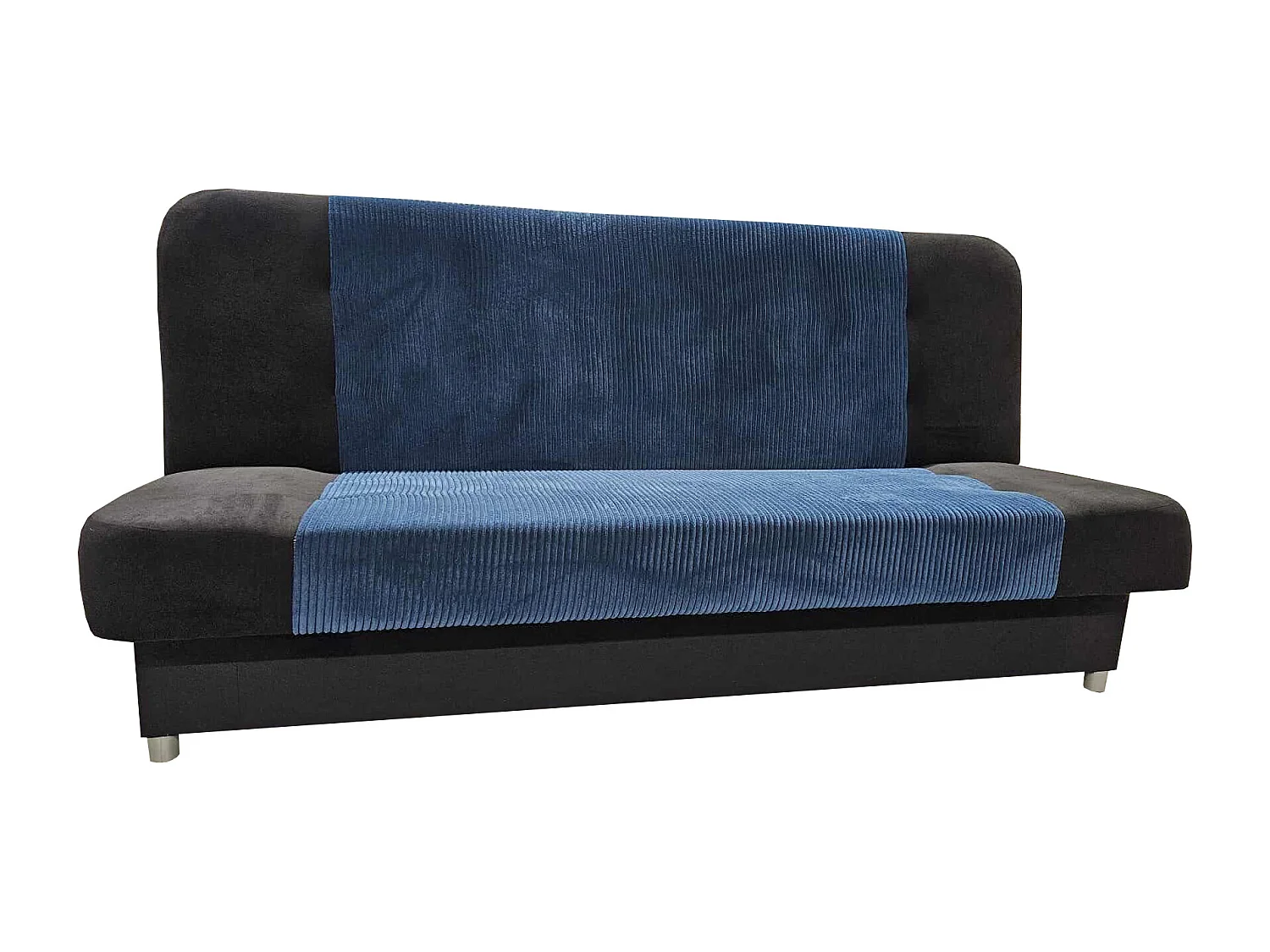 Schlafsofa VIKI mit Schlaffunktion, Velours Blau Zoom 13 und Schwarz Kronos 07