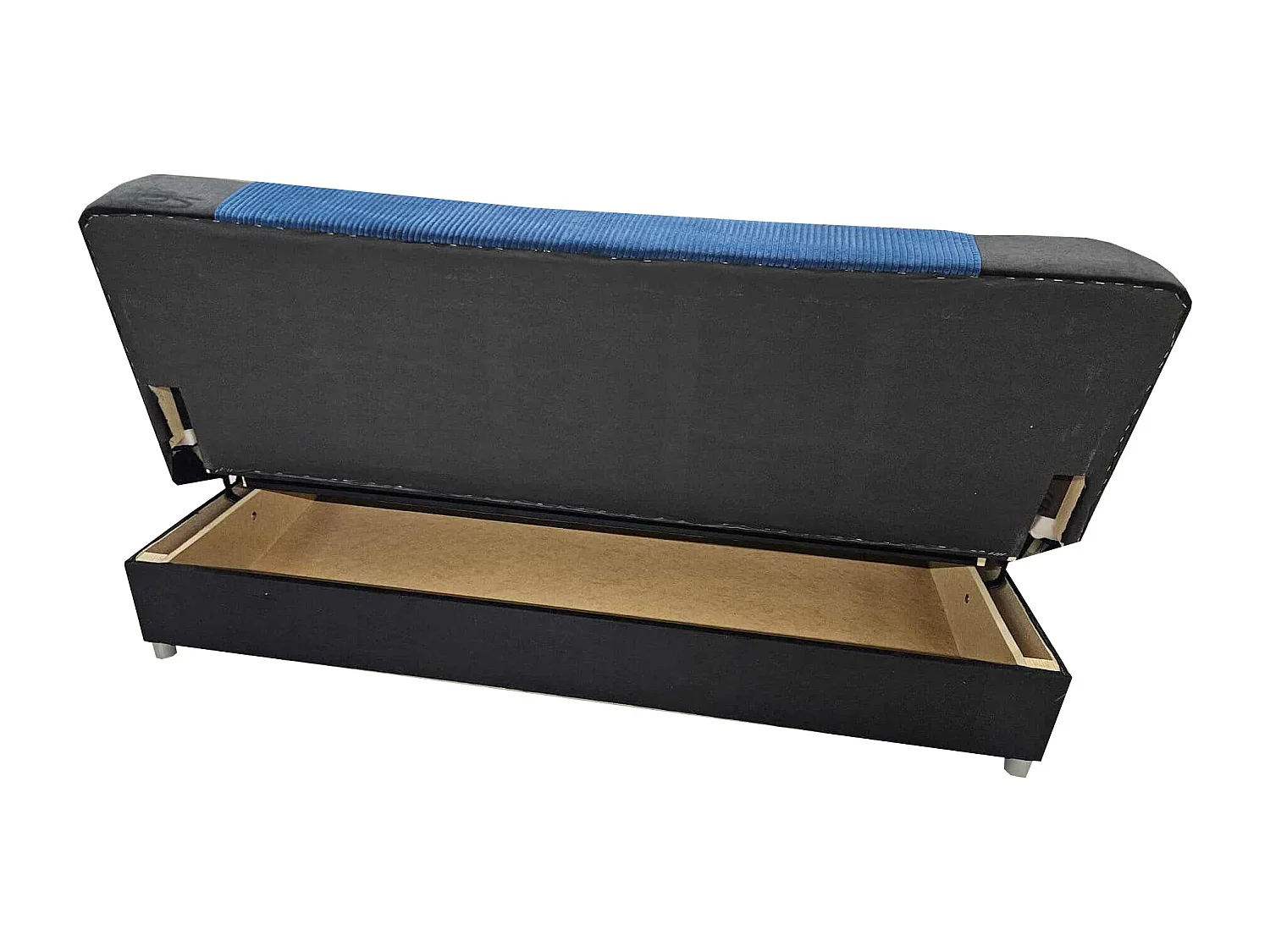 Schlafsofa VIKI mit Schlaffunktion, Velours Blau Zoom 13 und Schwarz Kronos 07