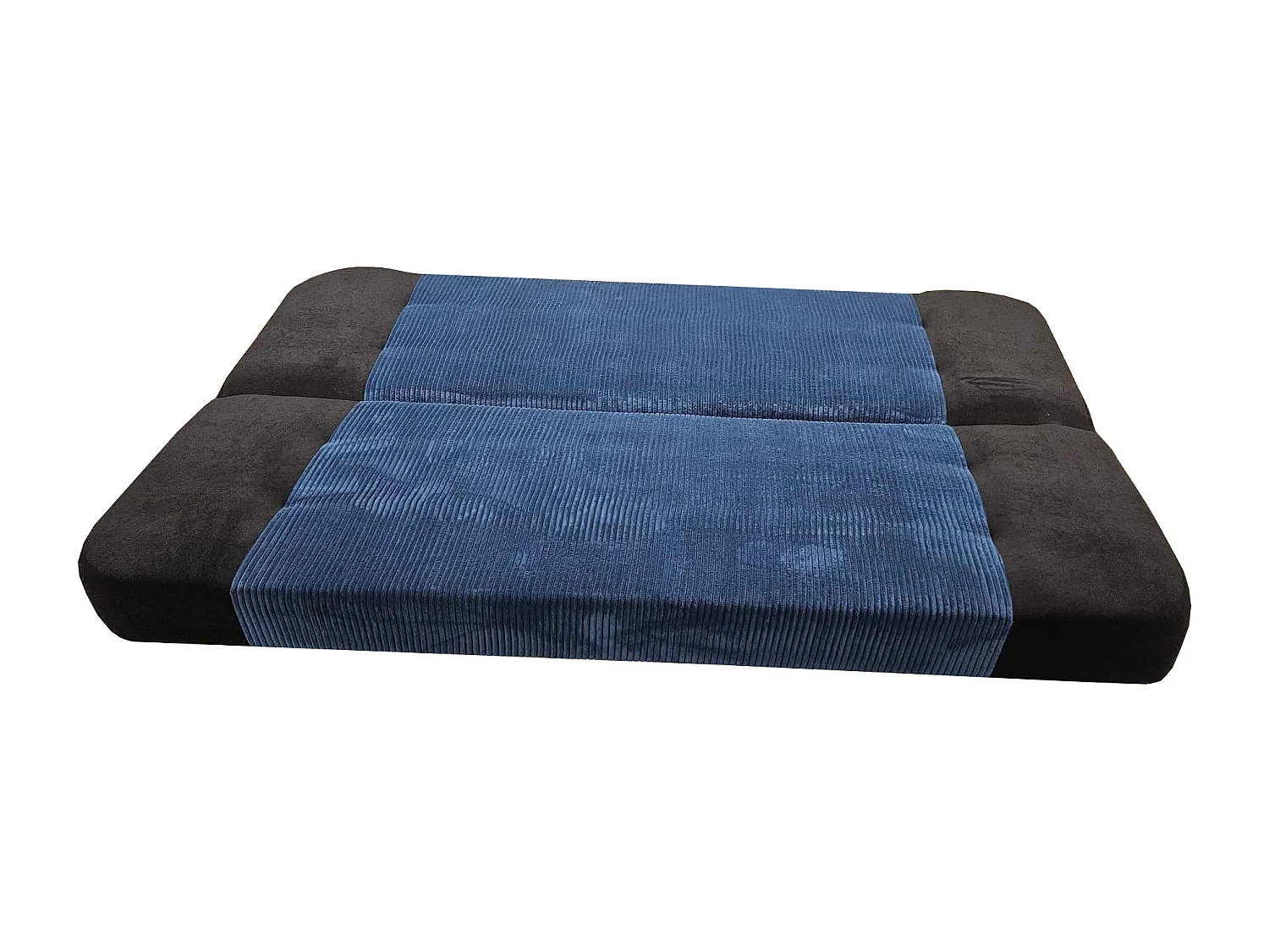 Schlafsofa VIKI mit Schlaffunktion, Velours Blau Zoom 13 und Schwarz Kronos 07