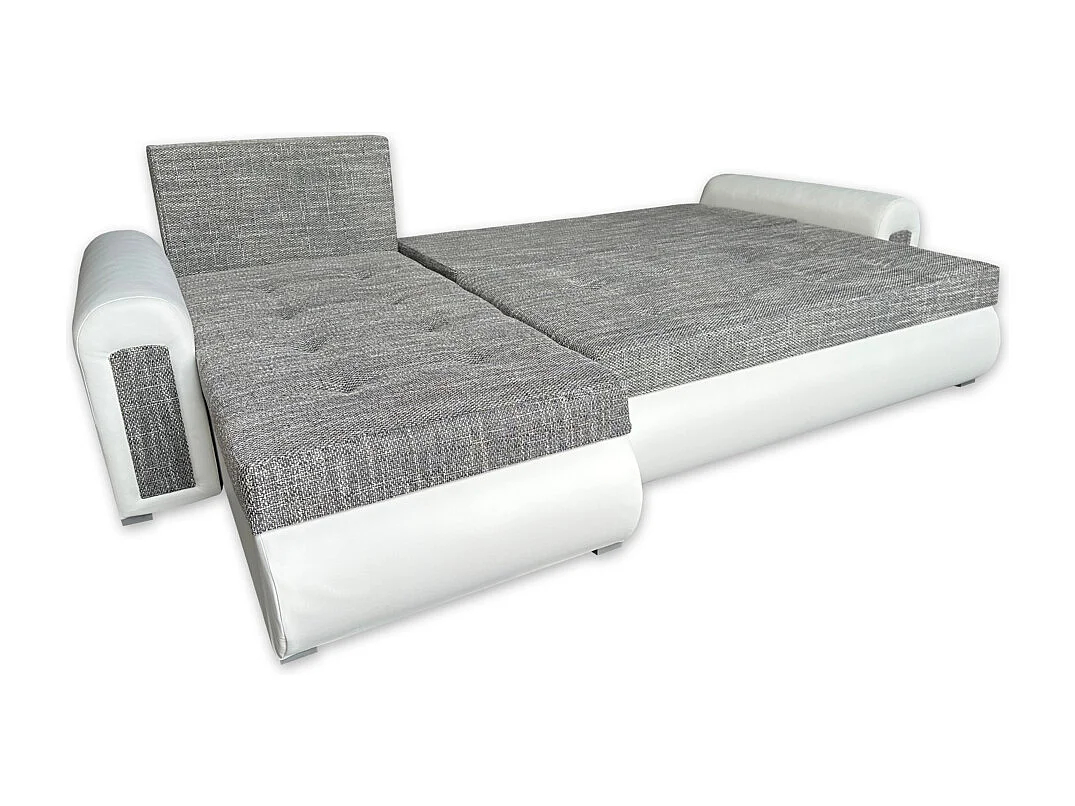 Relax-Ecksofa mit Schlaffunktion und Bettkasten in grau und weiß berlin 01 + weißes Ökoleder