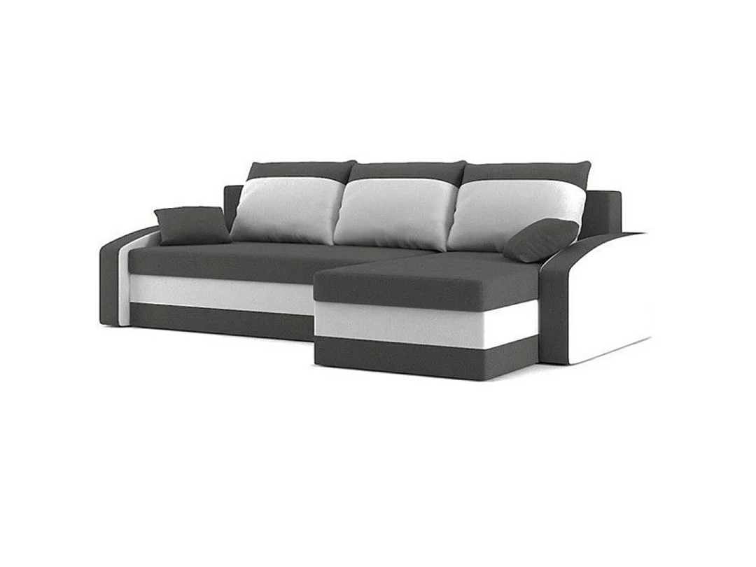 Logan-Ecksofa mit Schlaffunktion und Bettkasten in grau und weiß sawana 05 + sawana 99