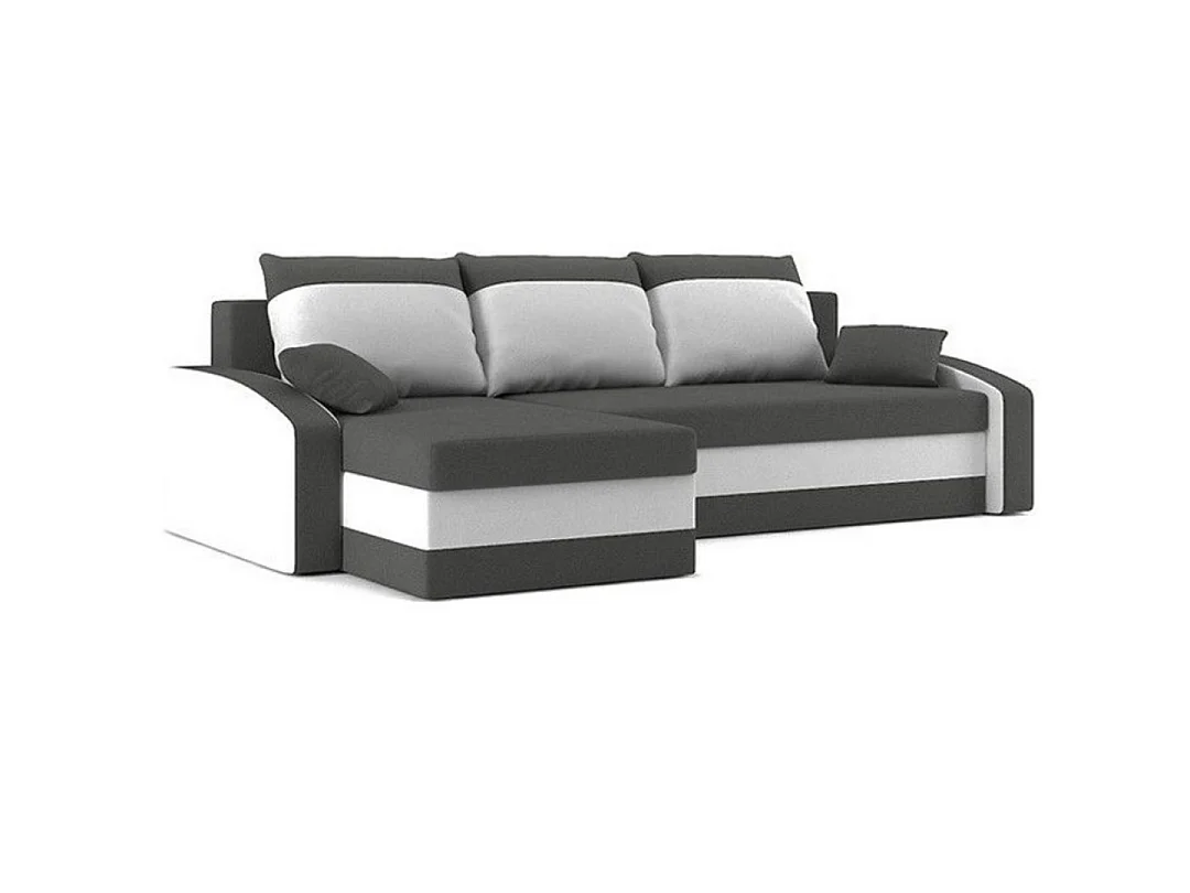 Logan-Ecksofa mit Schlaffunktion und Bettkasten in grau und weiß sawana 05 + sawana 99