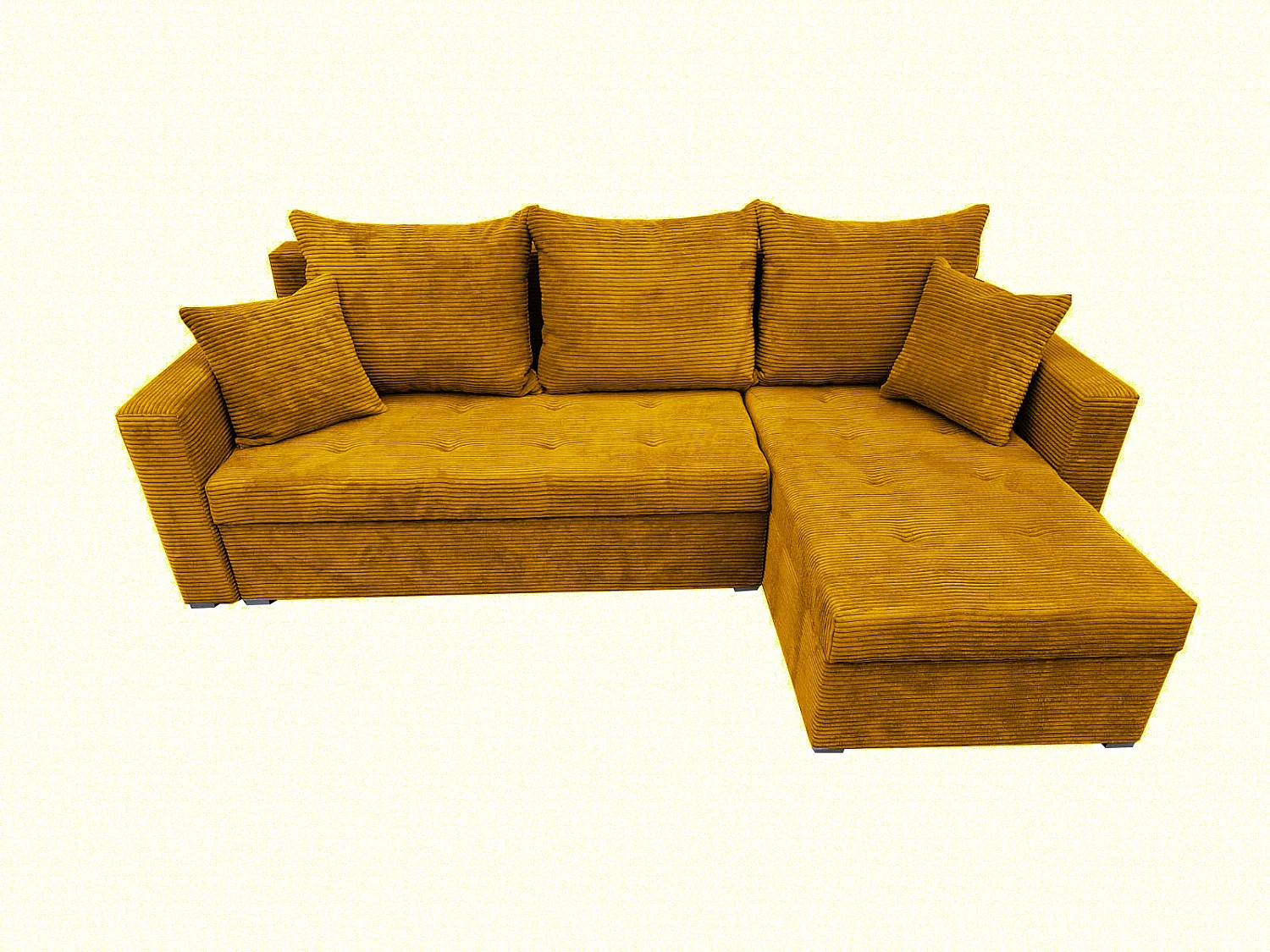 Ecksofa Gustaw mit Schlaffunktion, Bettkasten und Kissen, Cordstoff Zoom 9 Senfgelb