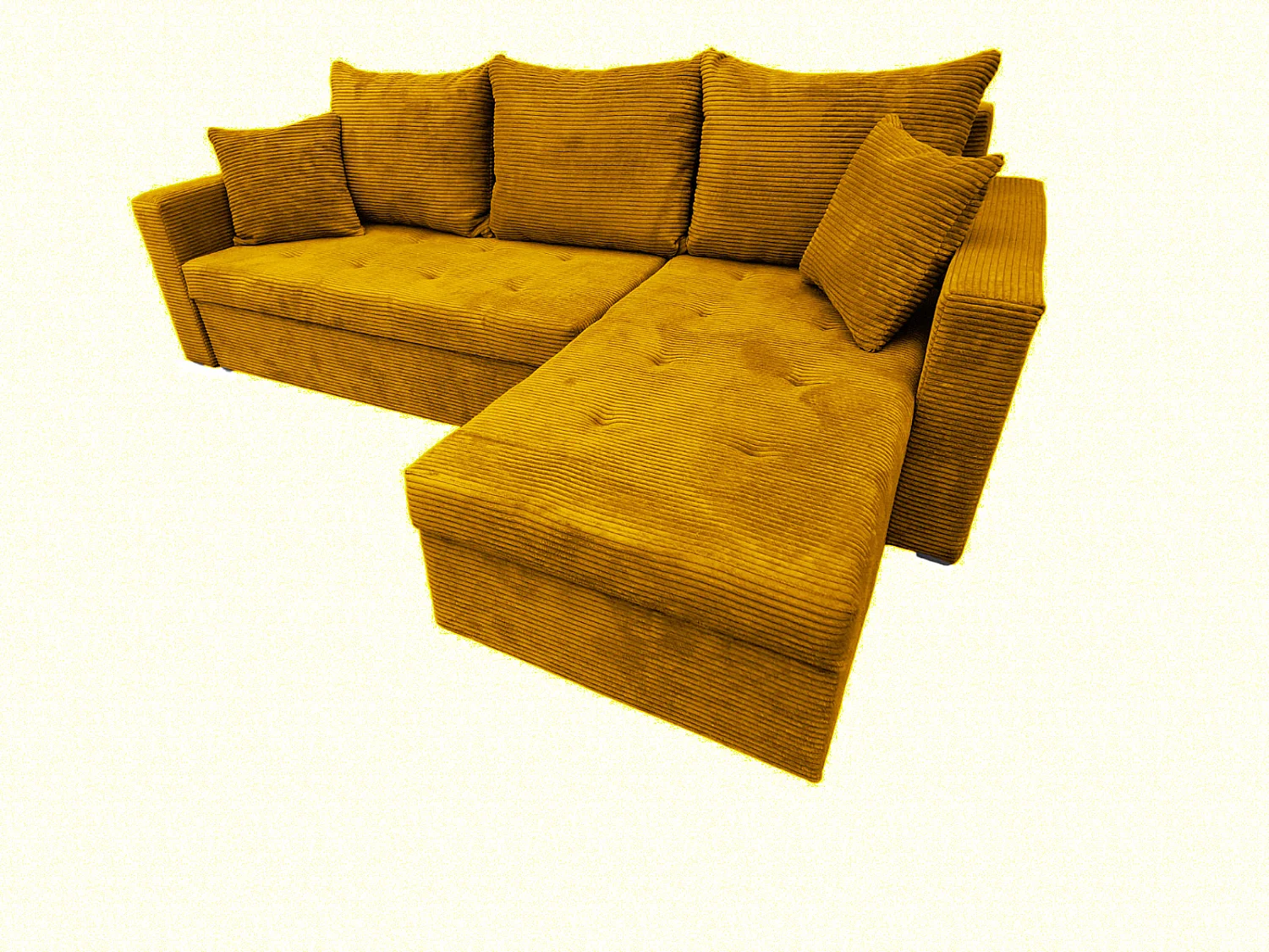 Ecksofa Gustaw mit Schlaffunktion, Bettkasten und Kissen, Cordstoff Zoom 9 Senfgelb