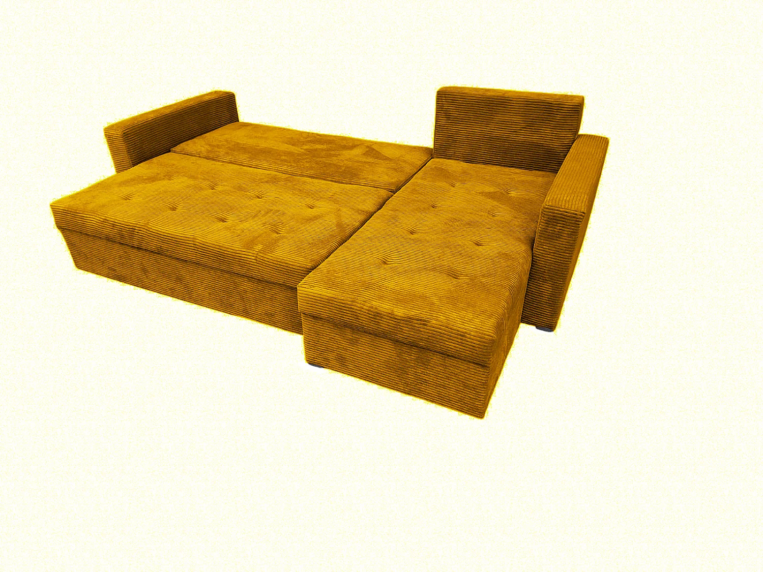 Ecksofa Gustaw mit Schlaffunktion, Bettkasten und Kissen, Cordstoff Zoom 9 Senfgelb