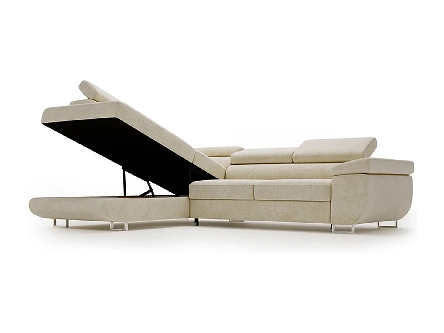 Ecksofa Anton mit Schlaffunktion, linke Seite, Creme Monolith 04