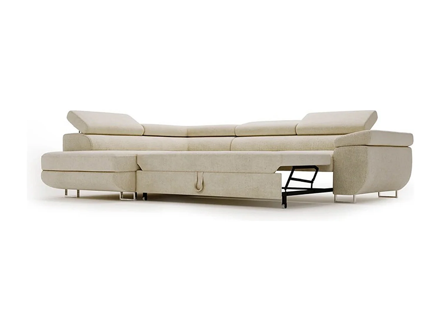 Ecksofa Anton mit Schlaffunktion, linke Seite, Creme Monolith 04