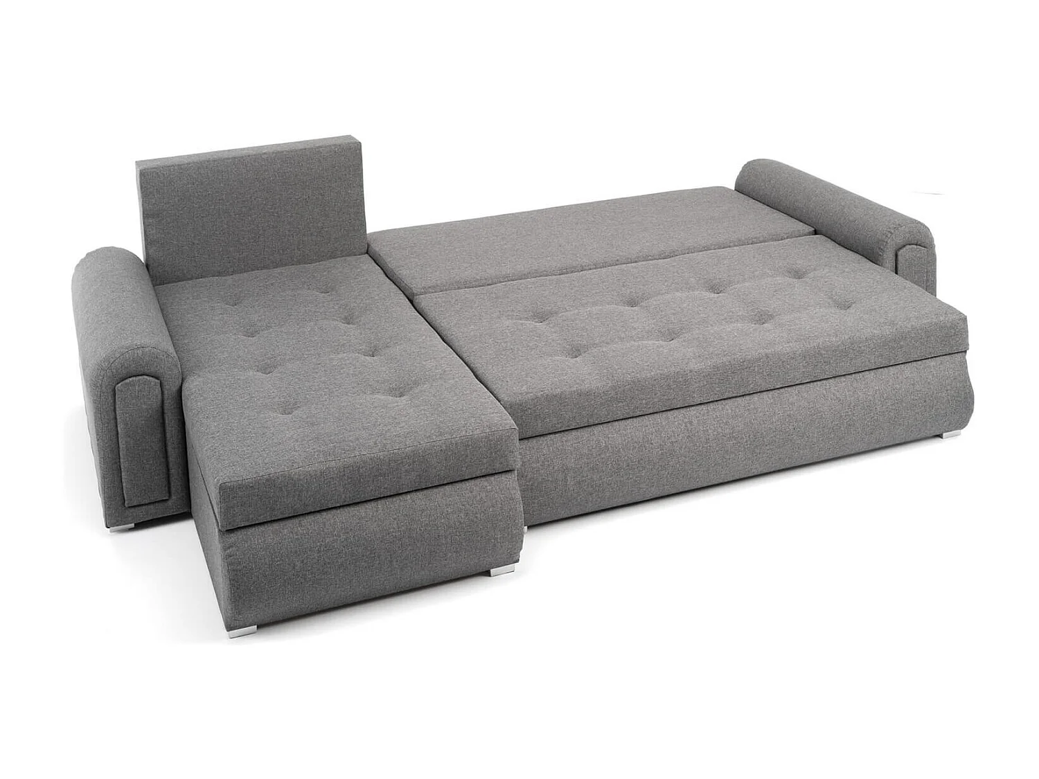 Relax-Ecksofa mit Schlaffunktion und Bettkasten in grauer Farbe, Stoff Sawana 05