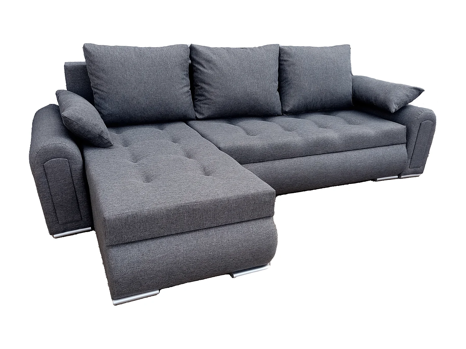 Relax-Ecksofa mit Schlaffunktion und Bettkasten in grauer Farbe, Stoff Sawana 05