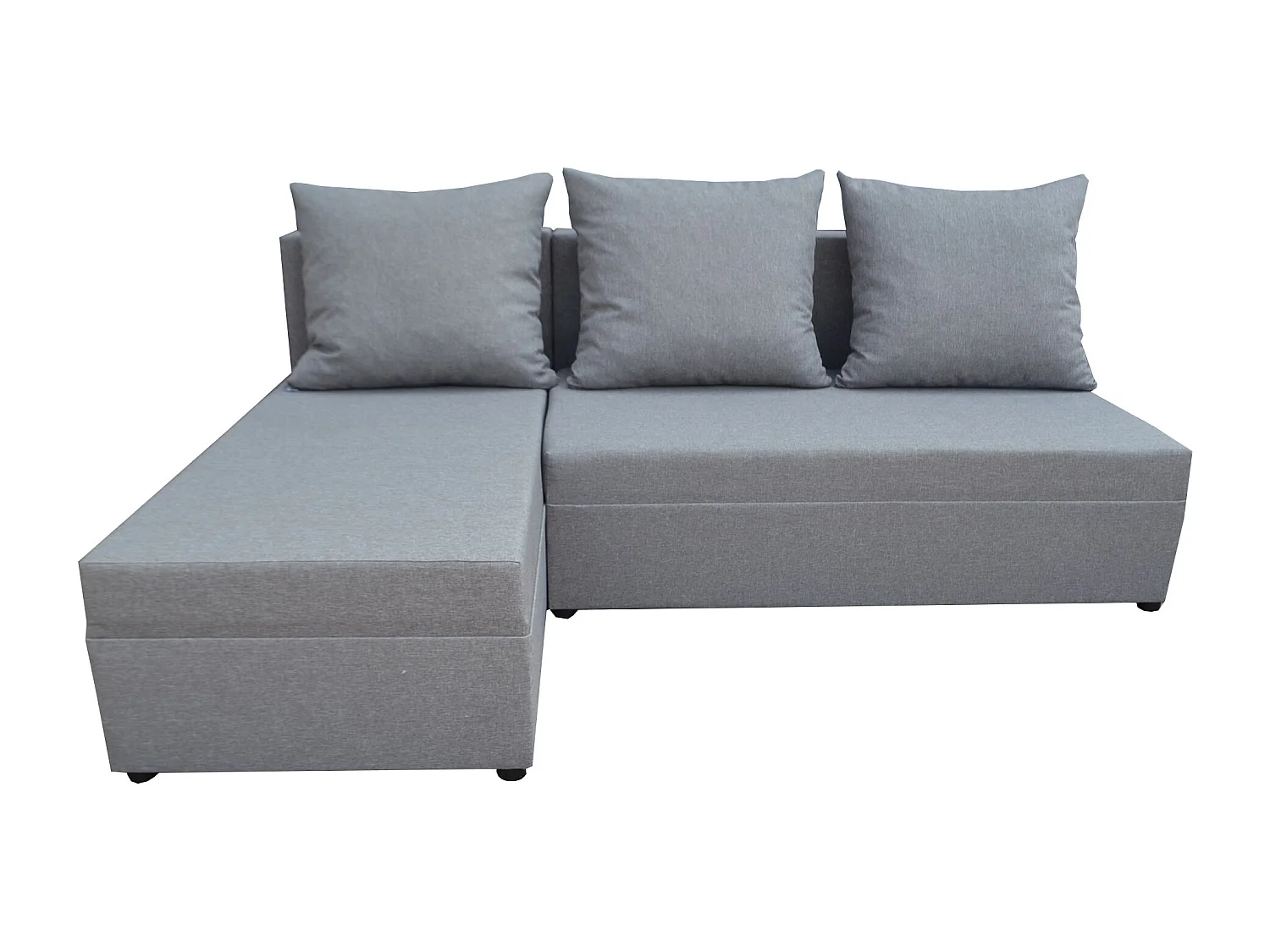 GINO-Ecksofa mit Schlaffunktion und Bettkasten in grauer Farbe, Stoff Sawana 21
