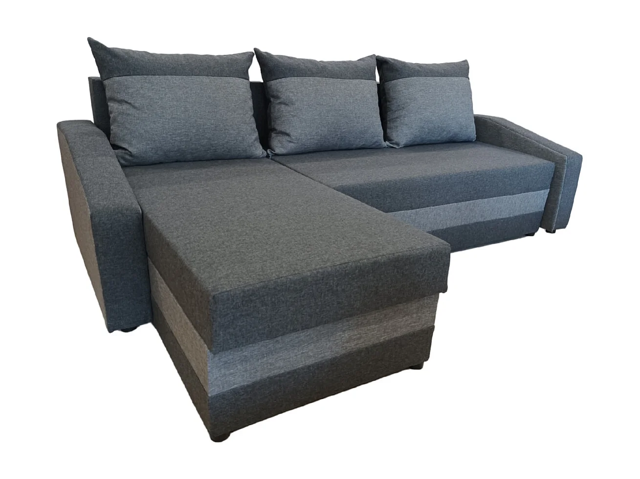Logan-Ecksofa mit Schlaffunktion und Bettkasten in grau und grau sawana 05 + sawana 21