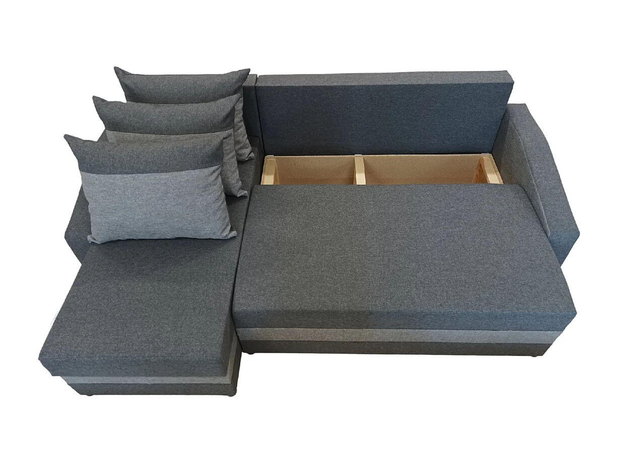 Logan-Ecksofa mit Schlaffunktion und Bettkasten in grau und grau sawana 05 + sawana 21