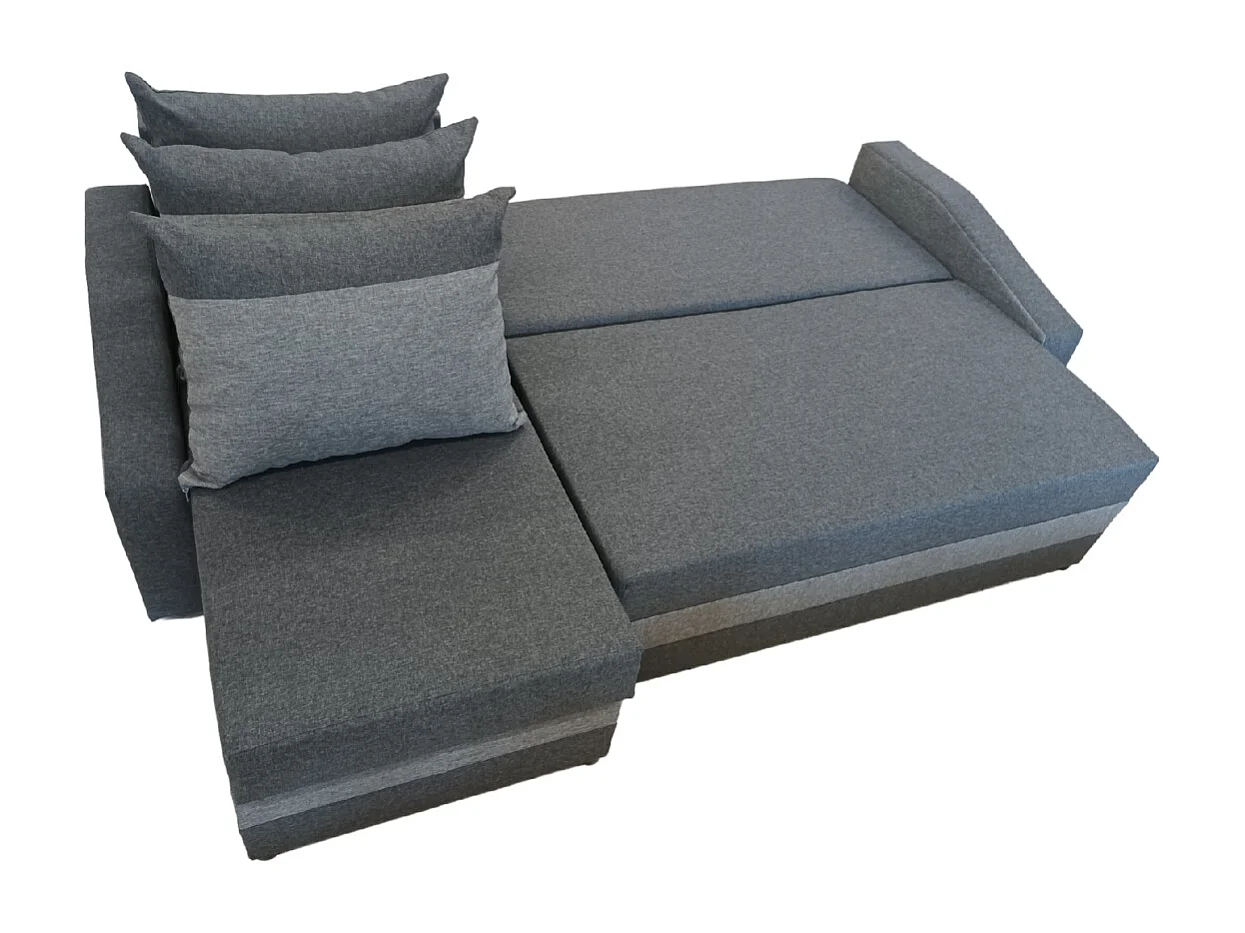Logan-Ecksofa mit Schlaffunktion und Bettkasten in grau und grau sawana 05 + sawana 21
