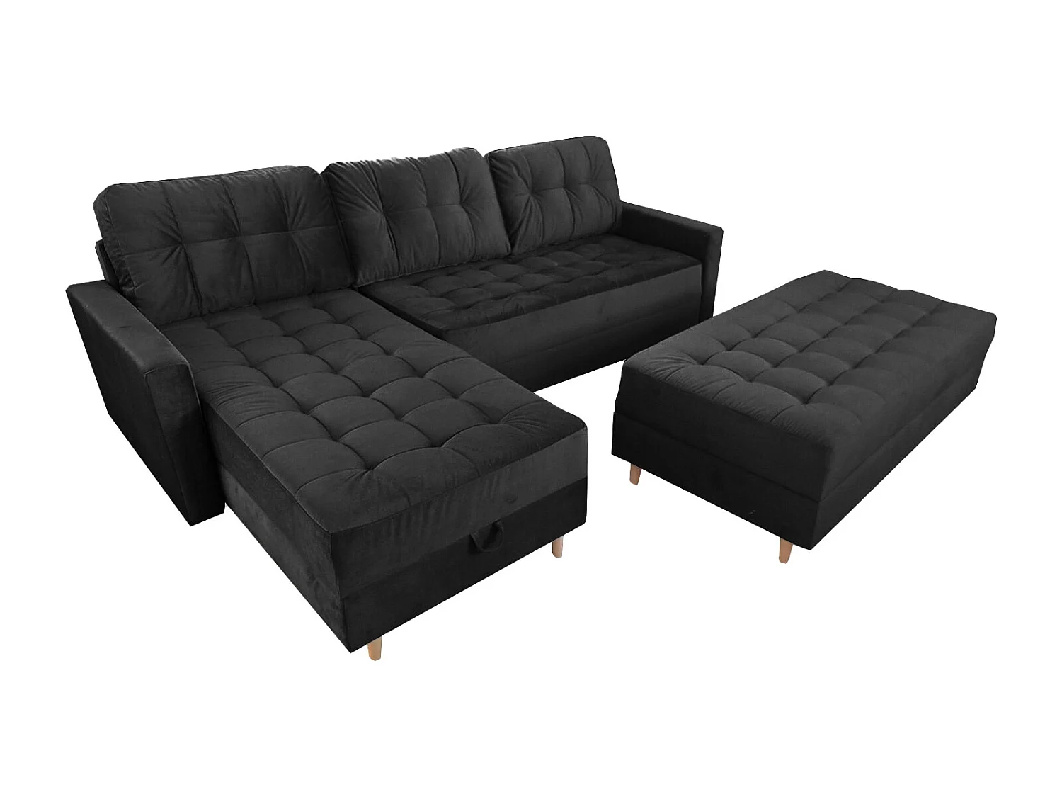 Skandinavisches Ecksofa David mit Hocker in Schwarz Kronos 07
