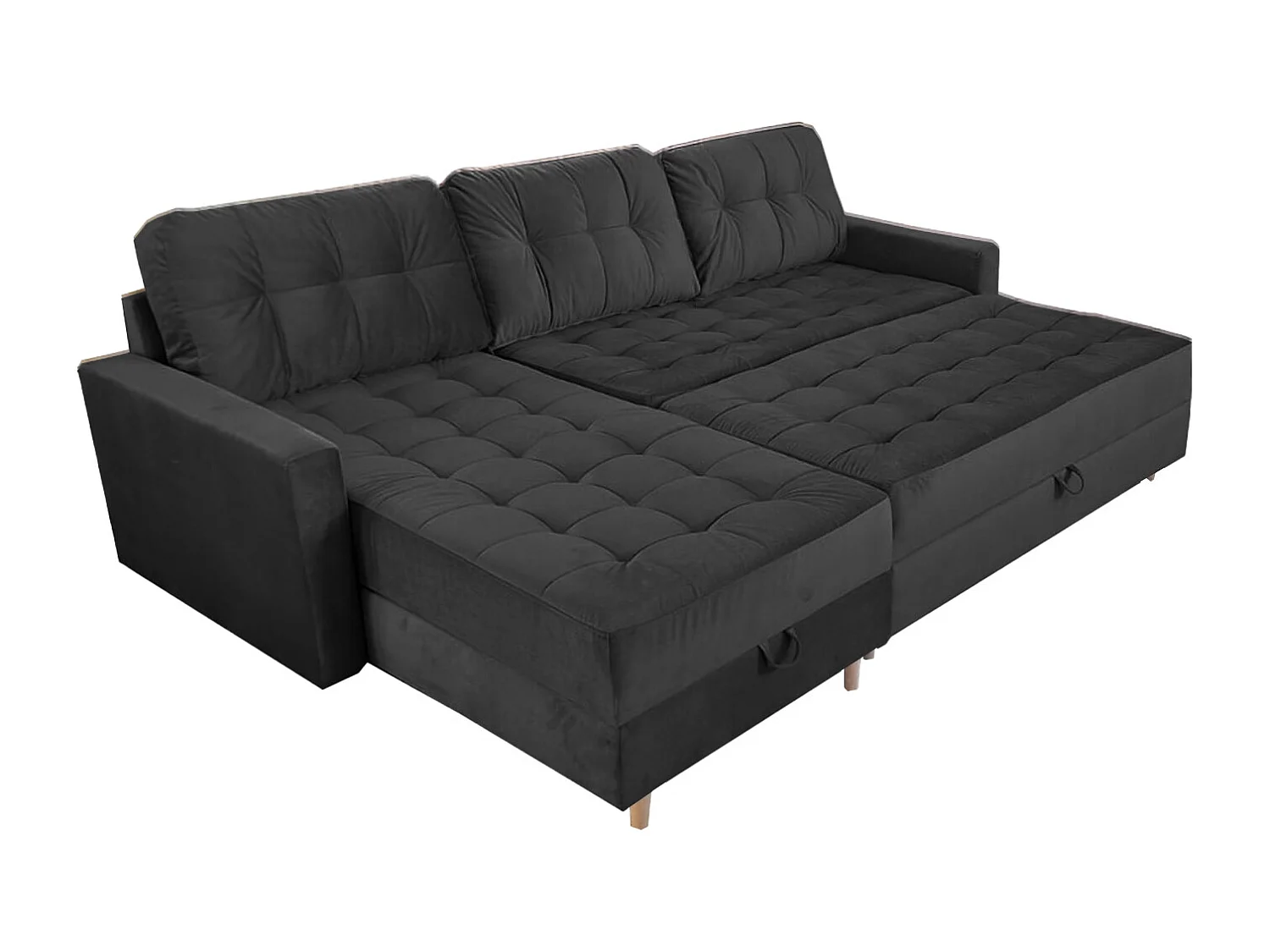 Skandinavisches Ecksofa David mit Hocker in Schwarz Kronos 07