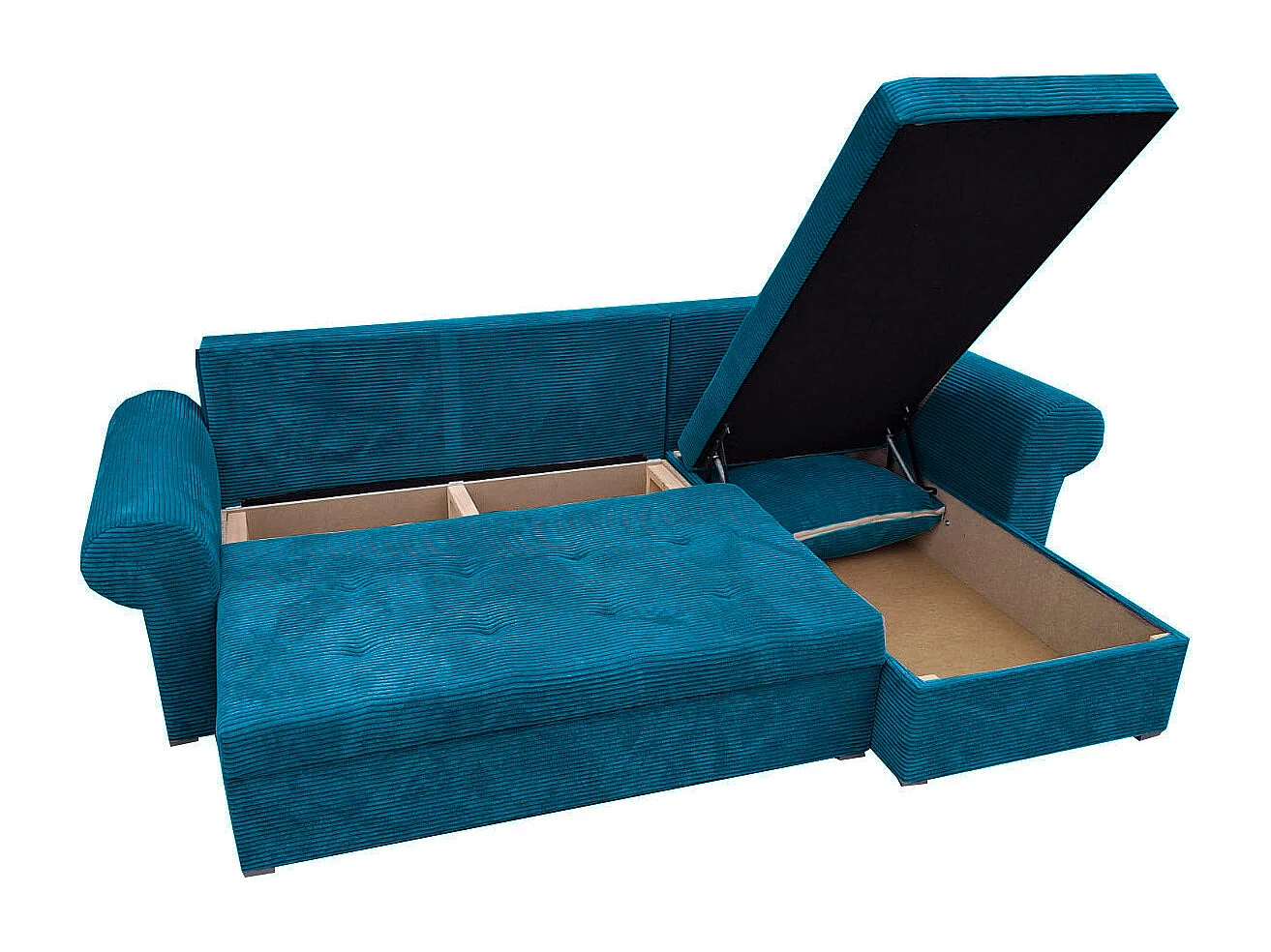 Ecksofa Valentino L-Form mit Schlaffunktion, Cordstoff Zoom 14 Lagoon