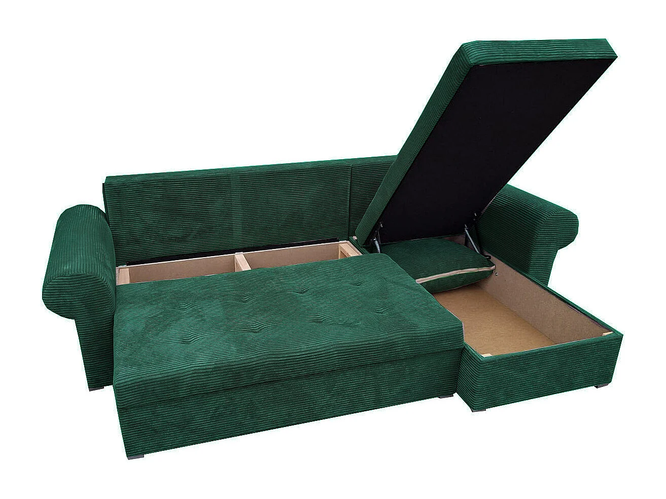 Ecksofa Valentino L-Form mit Schlaffunktion, Cordstoff Zoom 10 Jungle Green
