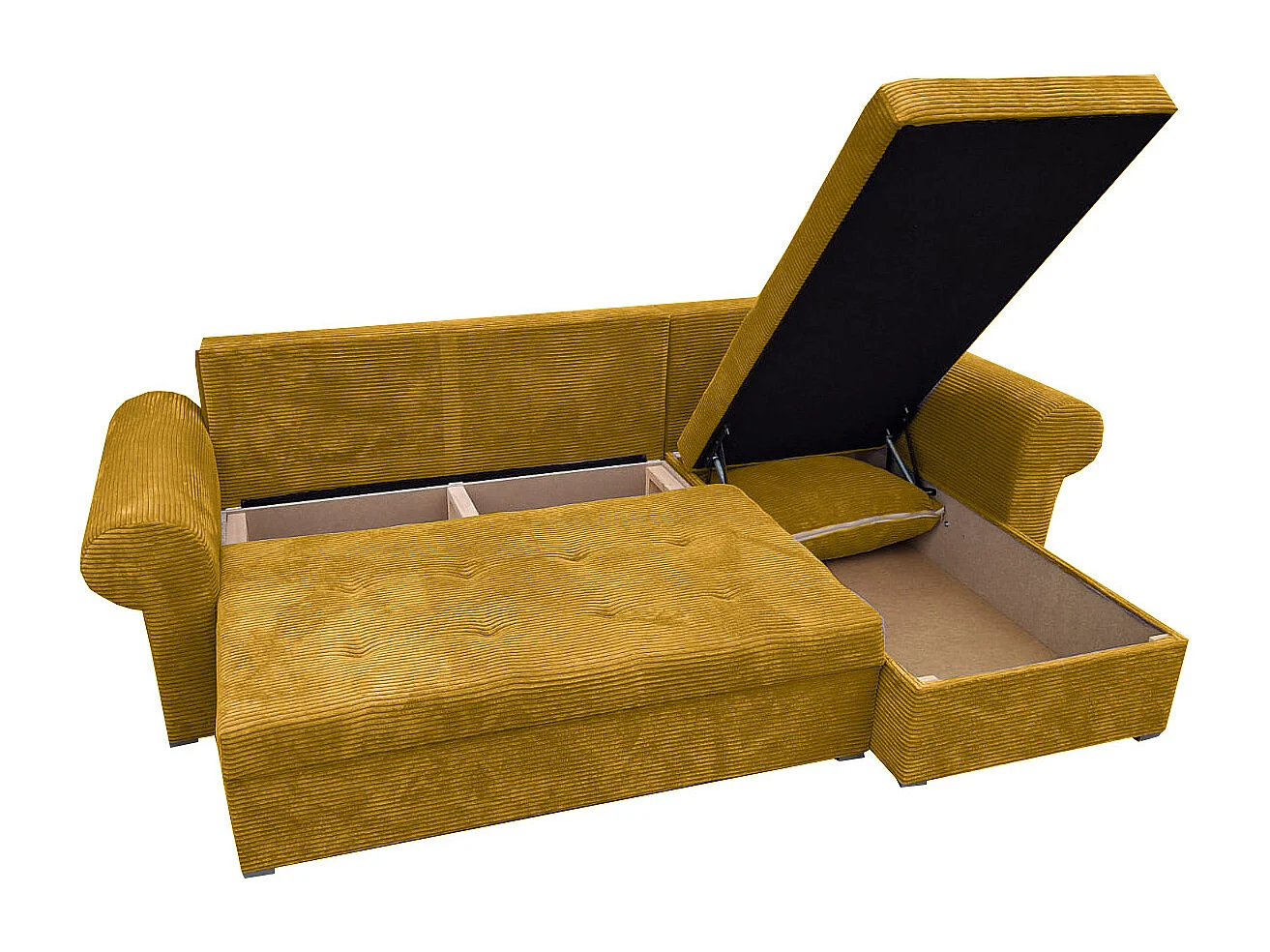 Ecksofa Valentino L-Form mit Schlaffunktion, Cordstoff Zoom 9 Senfgelb