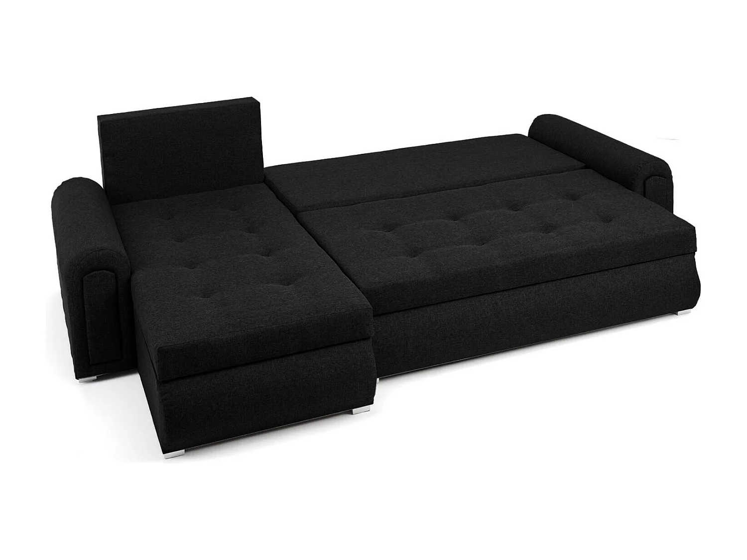 Relax-Ecksofa mit Schlaffunktion und Bettkasten in Schwarz Farbe, Stoff Sawana 14
