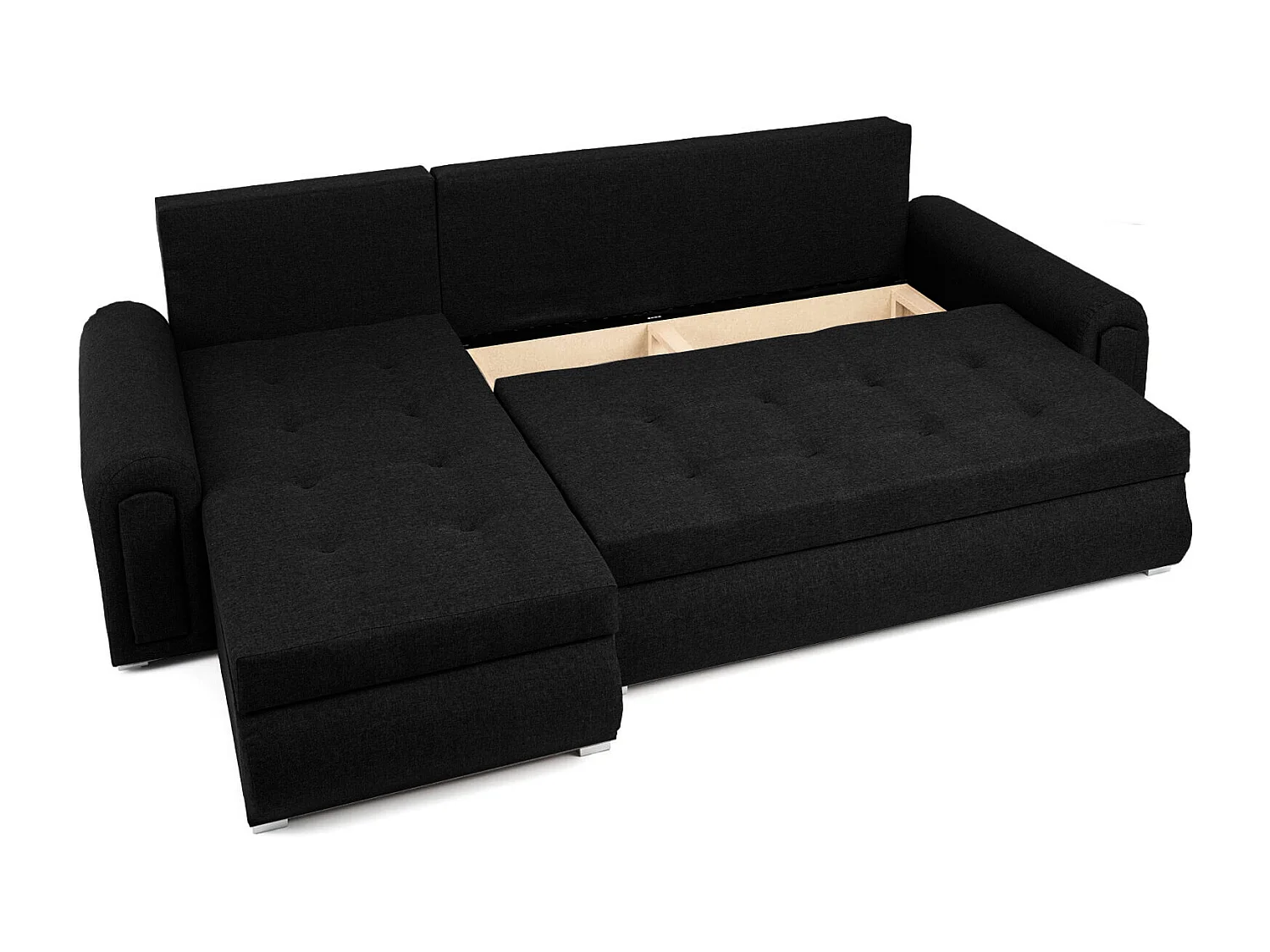 Relax-Ecksofa mit Schlaffunktion und Bettkasten in Schwarz Farbe, Stoff Sawana 14