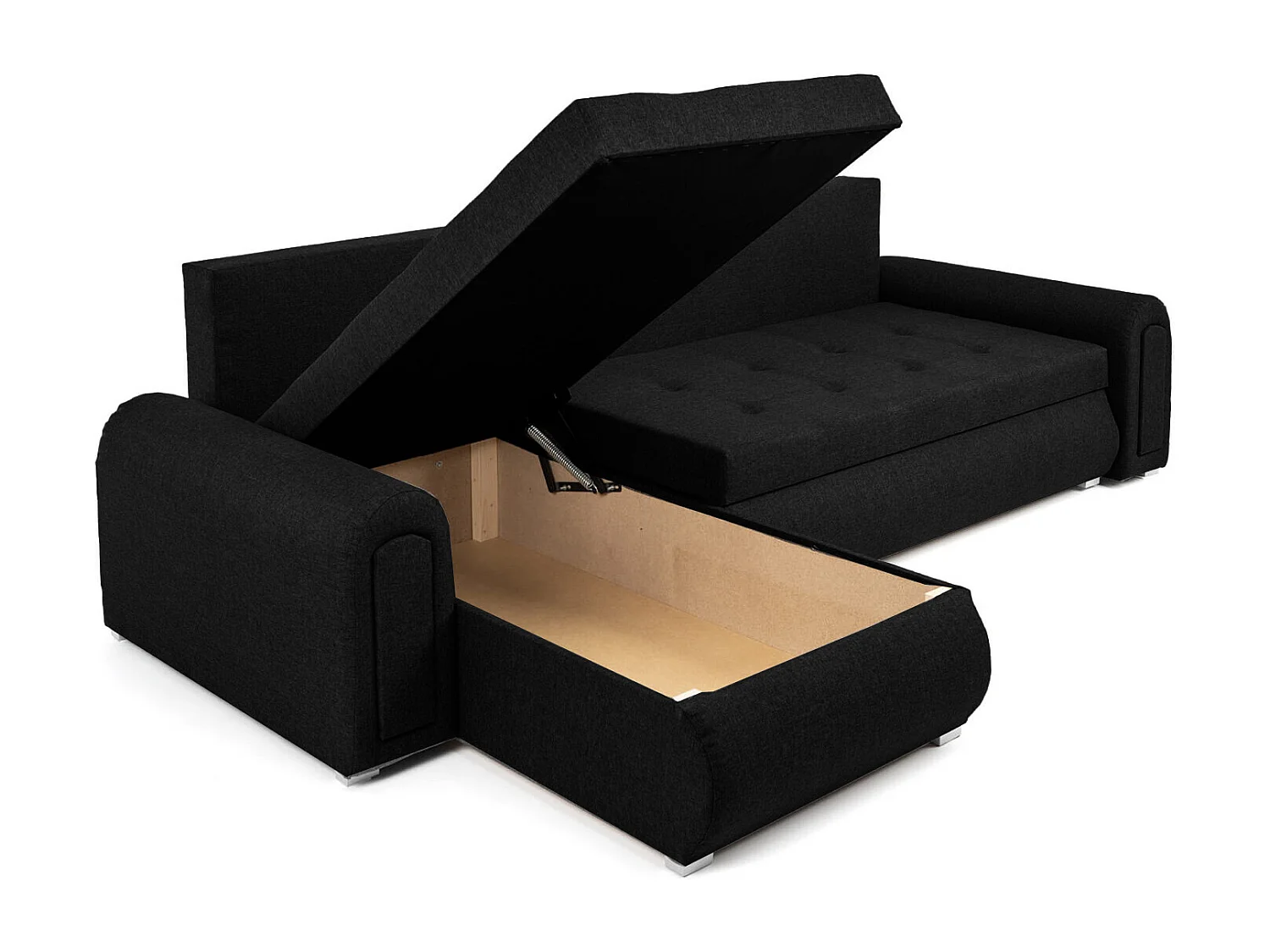 Relax-Ecksofa mit Schlaffunktion und Bettkasten in Schwarz Farbe, Stoff Sawana 14