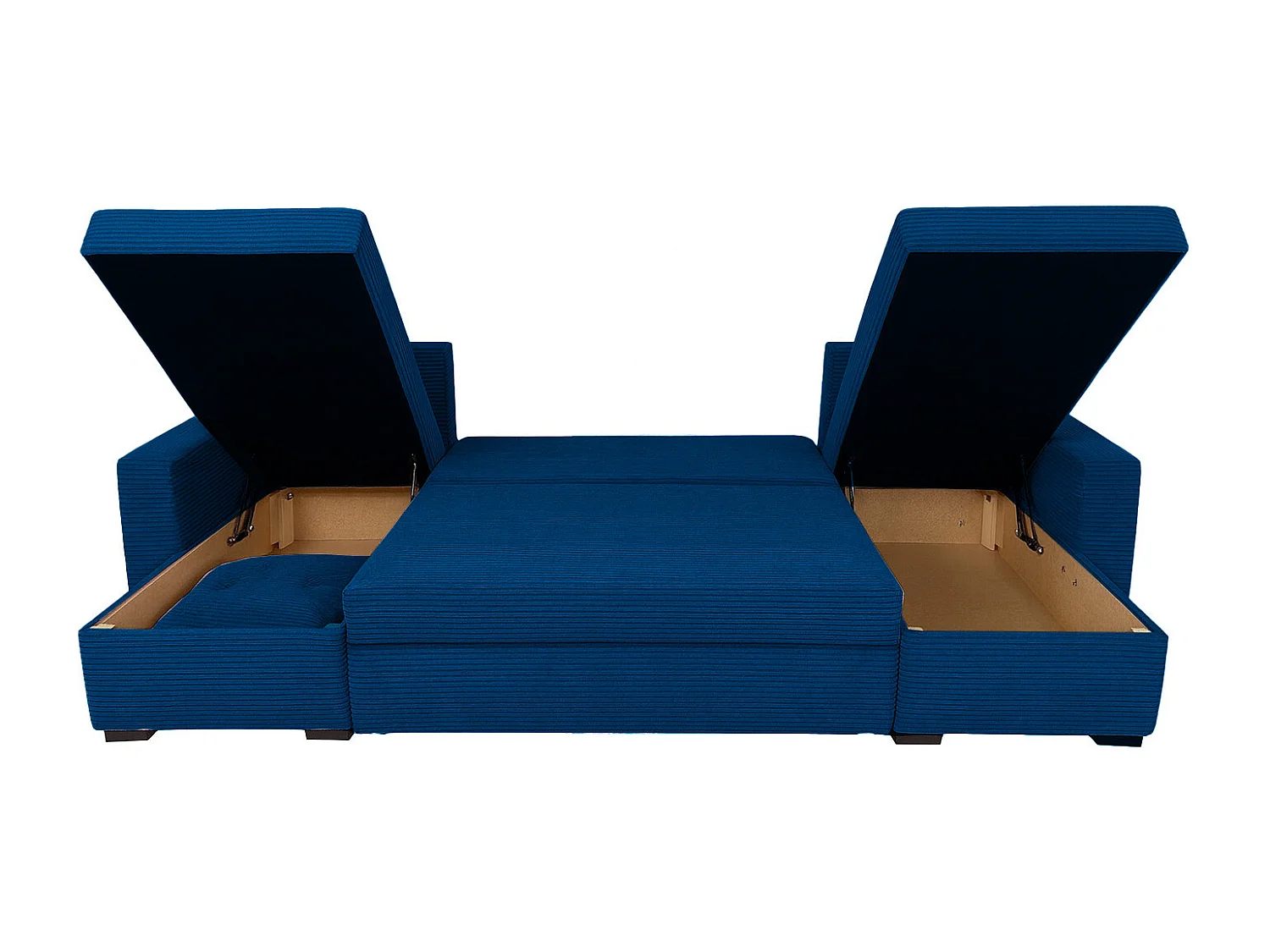 U-Form Ecksofa Gustaw mit Schlaffunktion und Kissen, Cordstoff Zoom 13 Blau