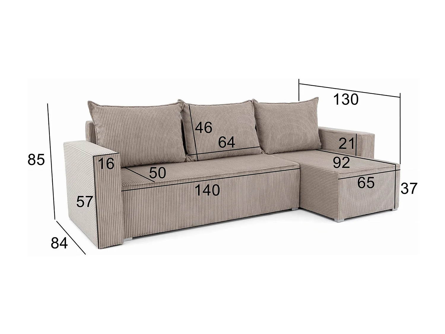 Mango-Ecksofa mit Schlaffunktion und Bettkasten in zoom 3 MINK