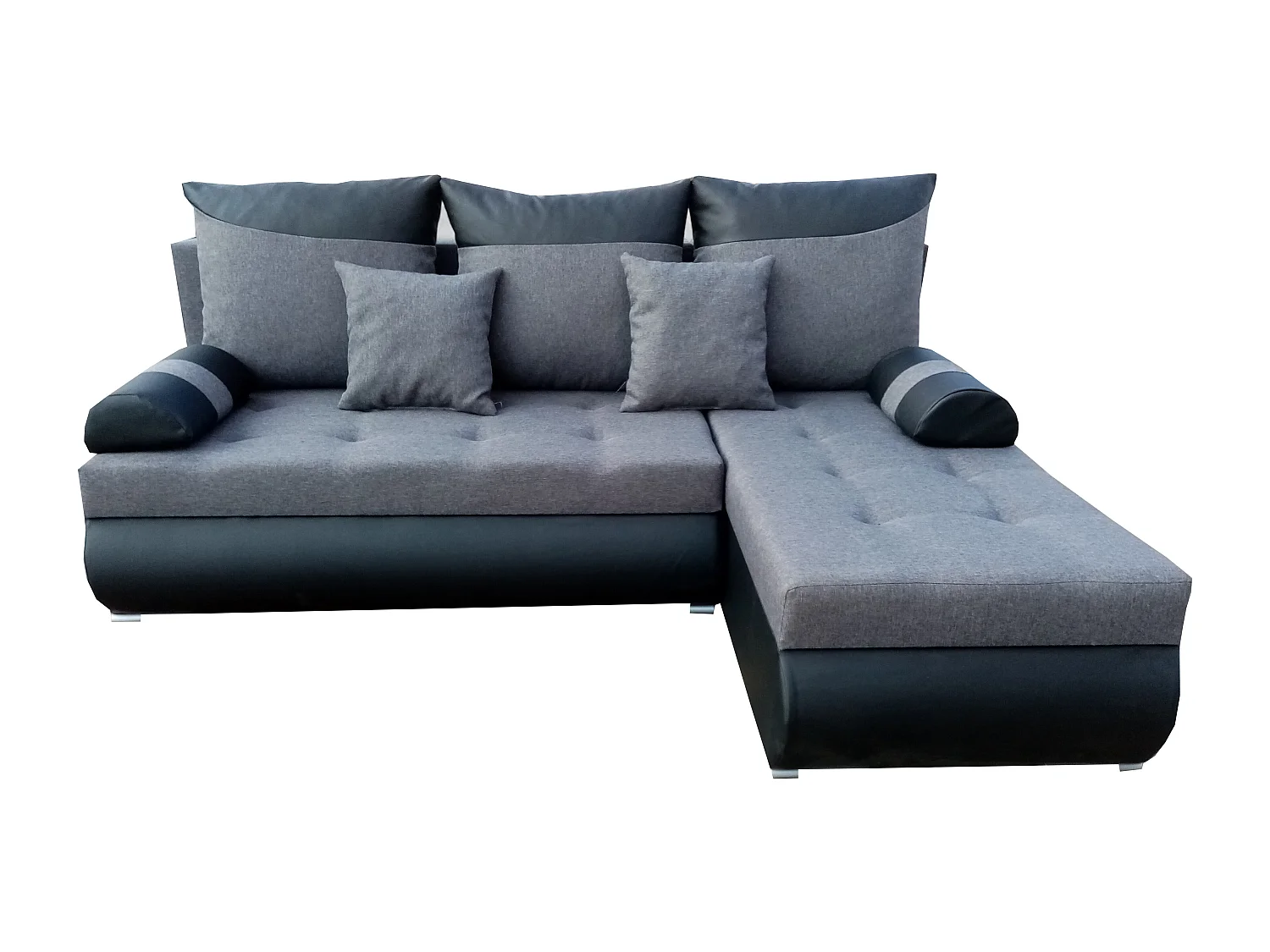 Bodo-Ecksofa mit Schlaffunktion und Bettkasten aus Sawana 05-Stoff + schwarzem