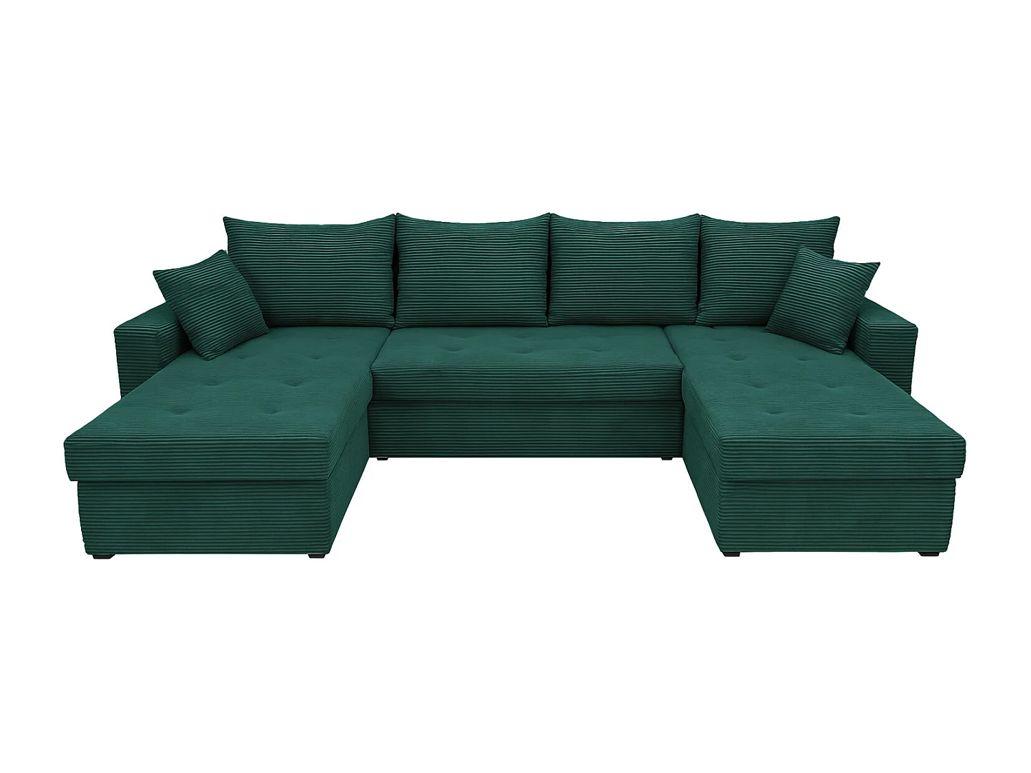 U-Form Ecksofa Gustaw mit Schlaffunktion und Kissen, Cordstoff Zoom 10 Jungle Green