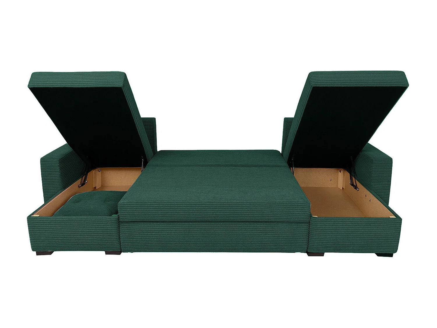 U-Form Ecksofa Gustaw mit Schlaffunktion und Kissen, Cordstoff Zoom 10 Jungle Green