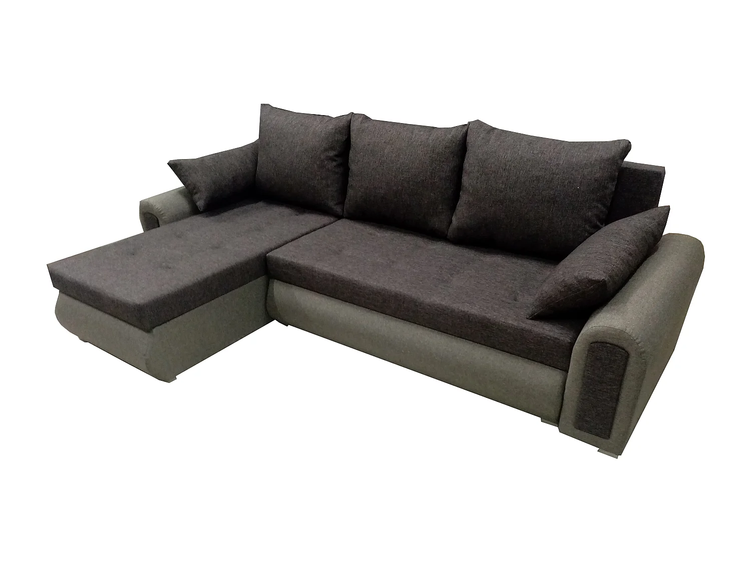 Relax-Ecksofa mit Schlaffunktion und Bettkasten in grauer Farbe, Stoff Sawana 05 + sawana 21