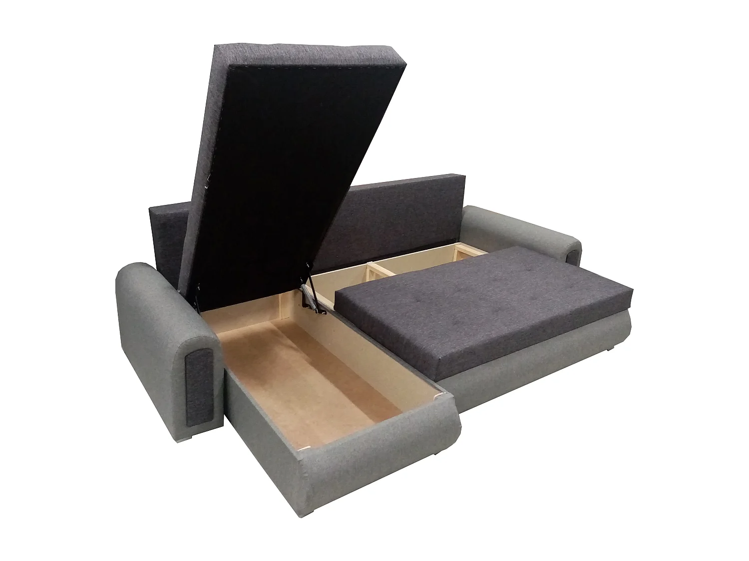 Relax-Ecksofa mit Schlaffunktion und Bettkasten in grauer Farbe, Stoff Sawana 05 + sawana 21