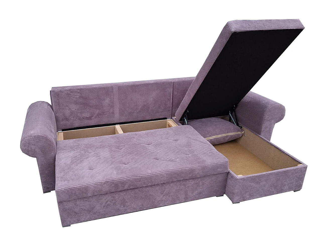Ecksofa Valentino L-Form mit Schlaffunktion, Cordstoff Zoom 17 Lavender